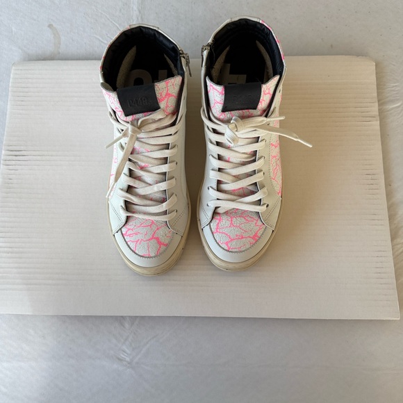 P448 High Top sneakers with hot pink crackle pattern size 39 - Picture 1 of 7